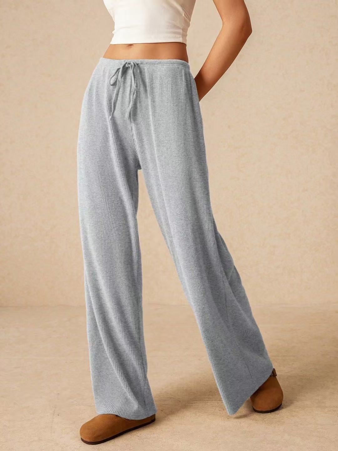 Casual Comfy Ribbed Wide Leg Pants