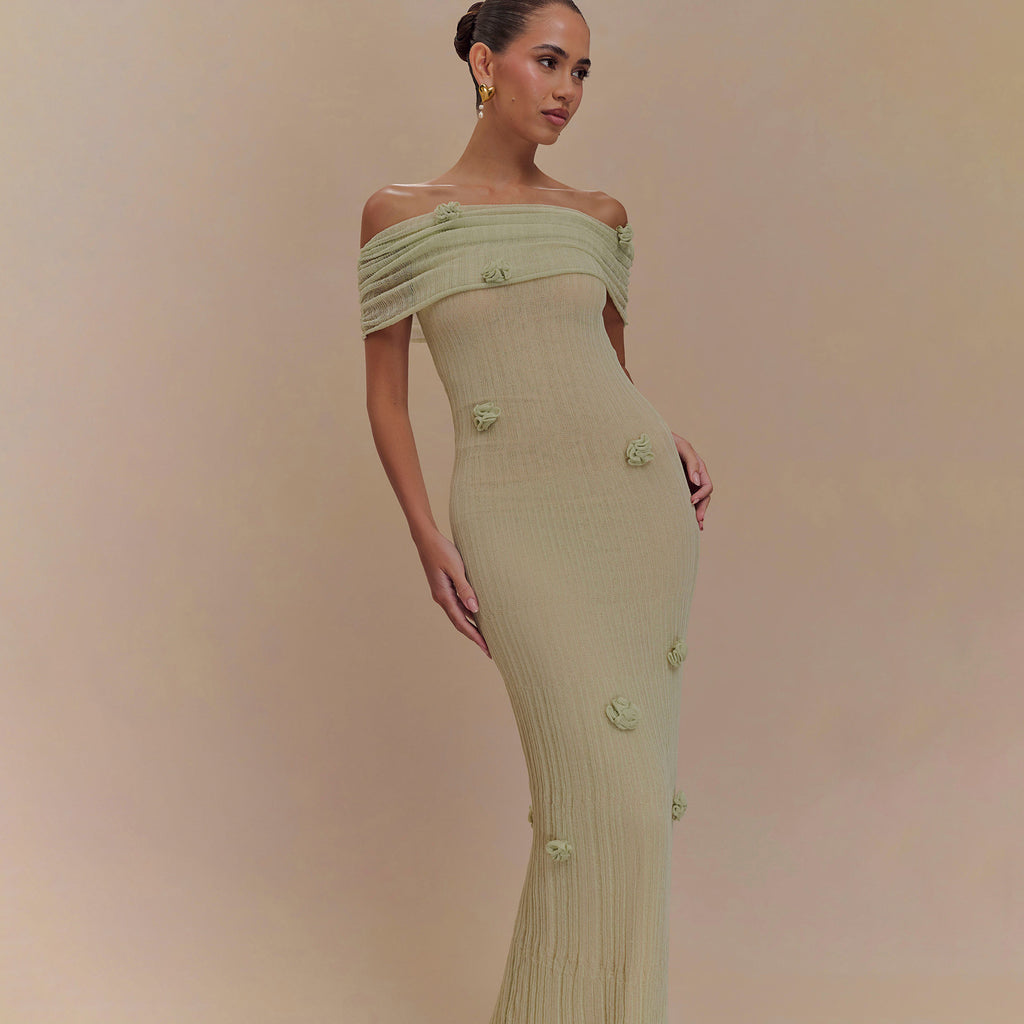 Weiches, schulterfreies Maxikleid mit Blumenmuster