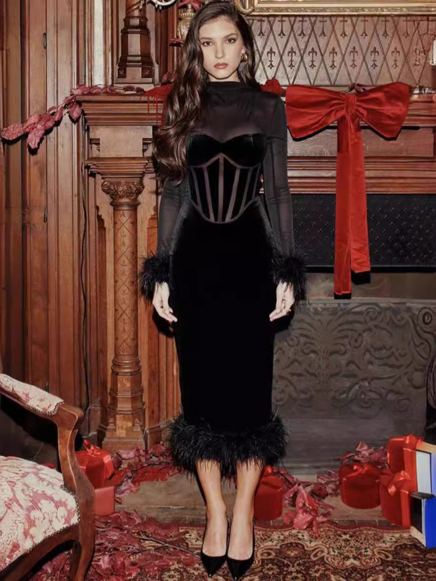 Sexy Charming Black See Through Velvet Dress