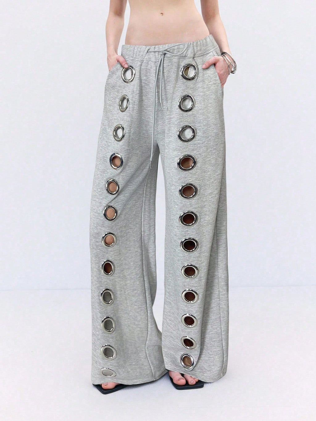 Futuristic Style Avant-garde Style Grommet Pants