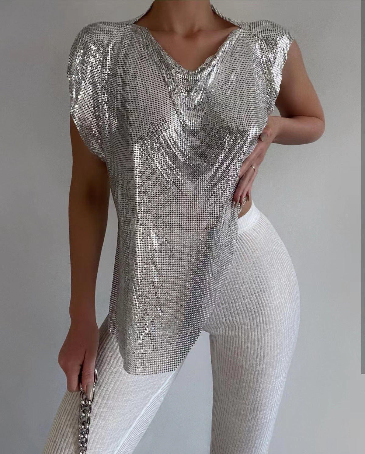 Music Festival Futuristic Metallic Sequin T Shirt
