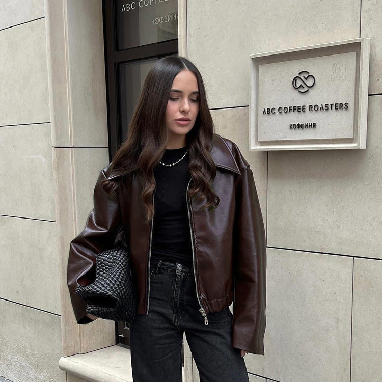Cool Street Style Dark Maroon Leather Jacket