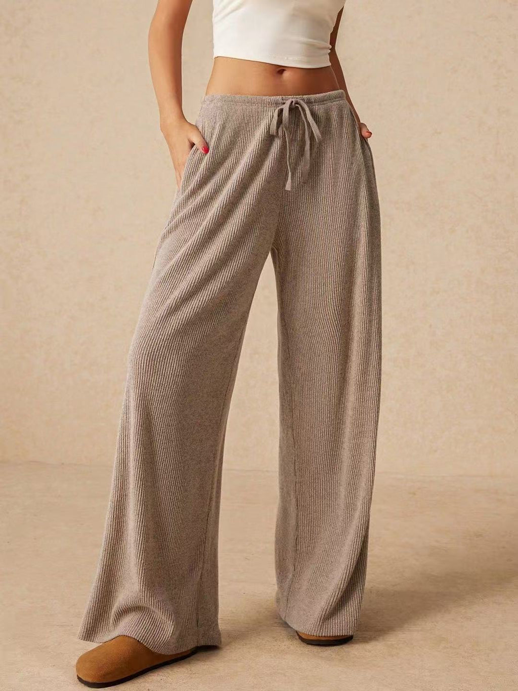 Casual Comfy Ribbed Wide Leg Pants