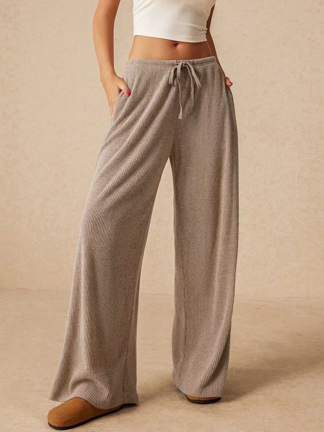 Casual Comfy Ribbed Wide Leg Pants