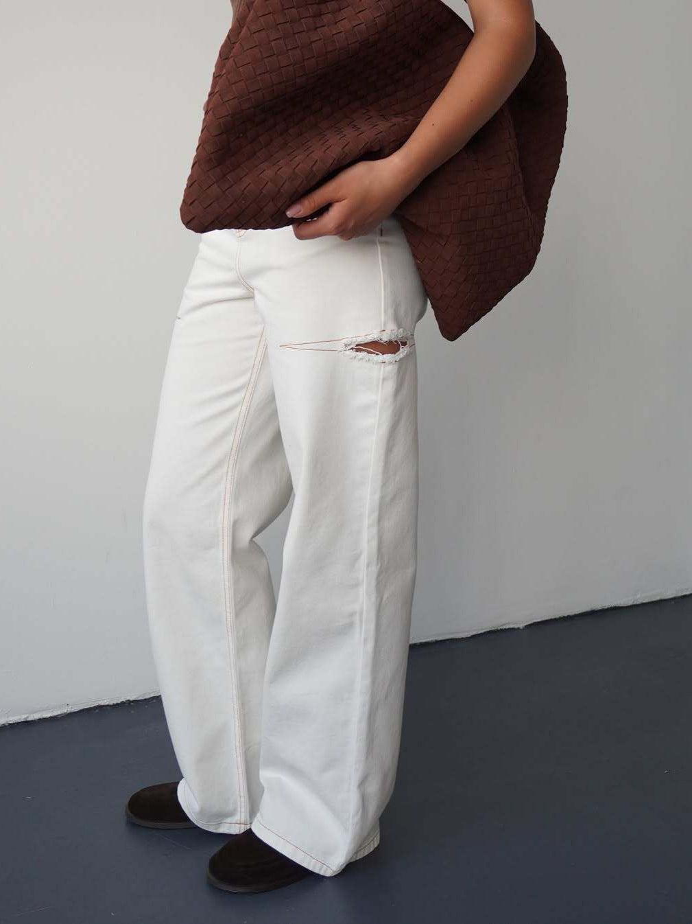 Simple Casual Ripped White Jeans