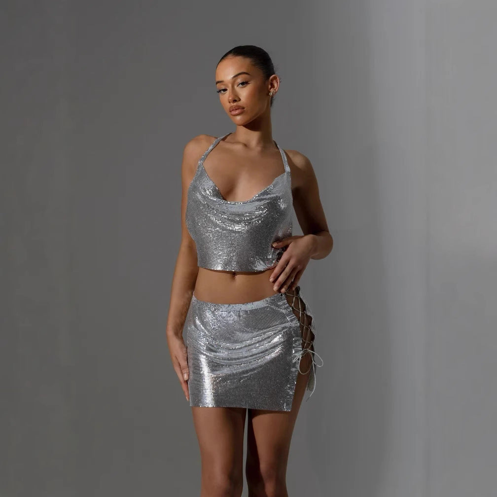 Nightclub Chic Glamorous Metallic Two Piece Set