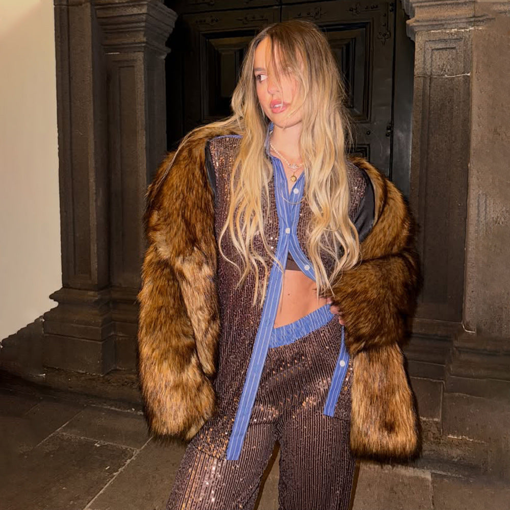 Night Out Daily Chic Shiny Sequin Shirt