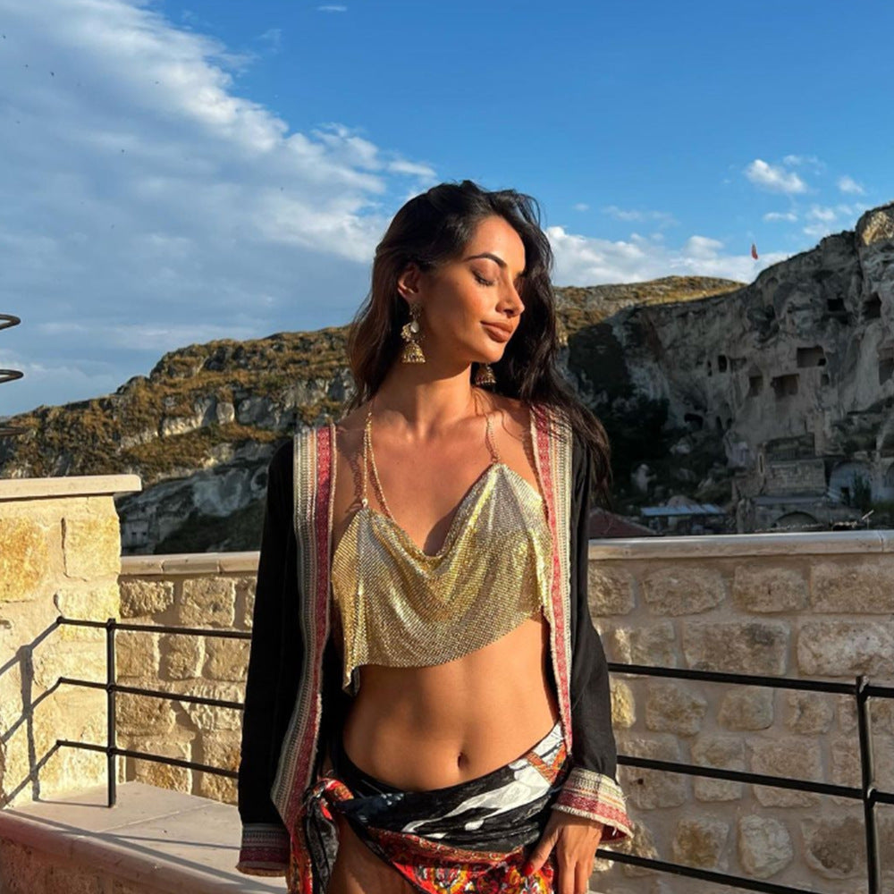 Sizzling Party Gold Sequin Halter Top