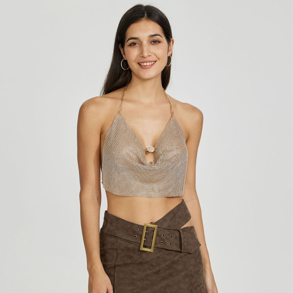 Golden Hour Regal Gold Metallic Halter Top