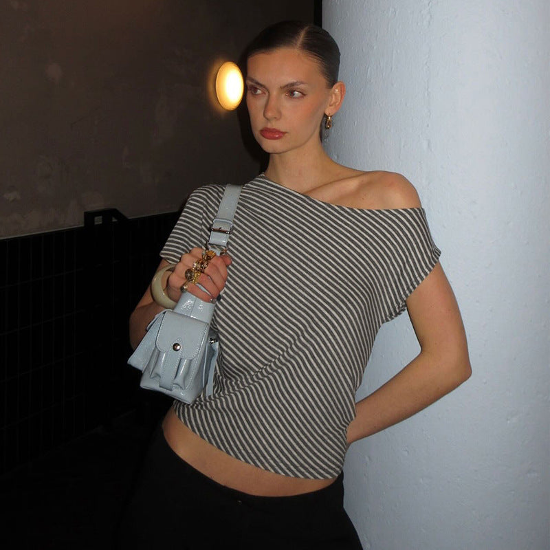 Daily Outing Casual Striped Off Shoulder Top