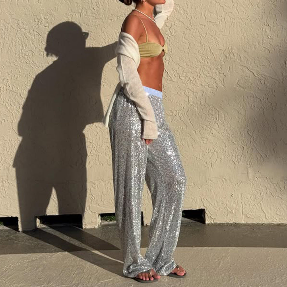 Night Out Daily Chic Shiny Sequin Pants