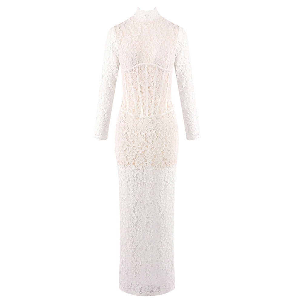 Banquet Elegant Luxurious White Lace Maxi Dress