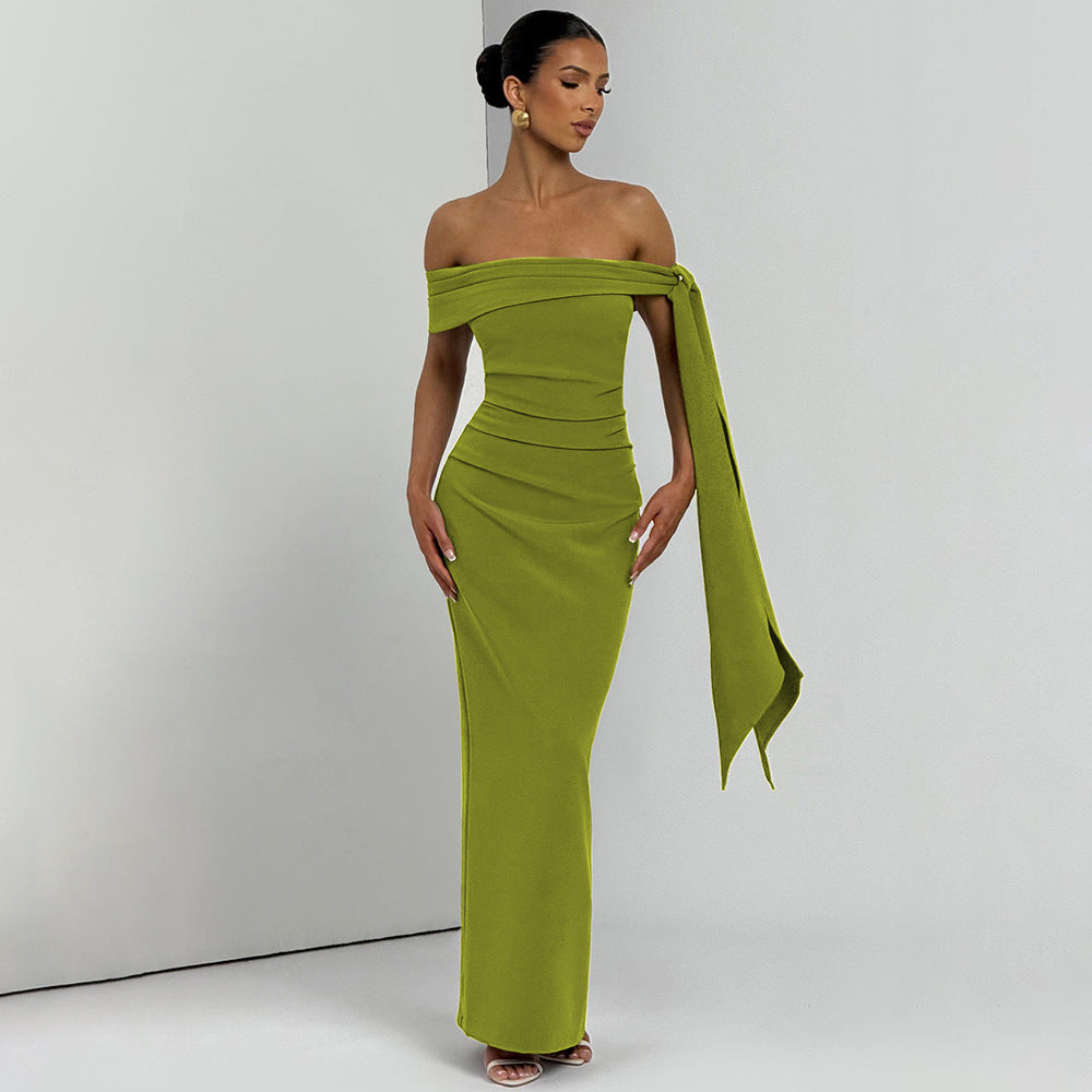 Classic Mansion Romantic Off Shoulder Ribbon Maxi Dress