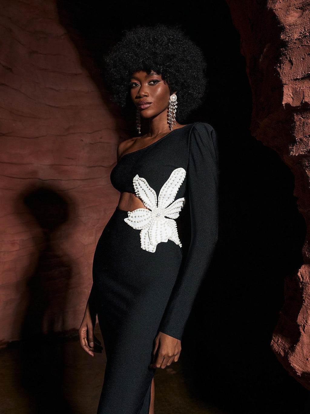 Patsy Flower Pearl Cutout Bandage Dress