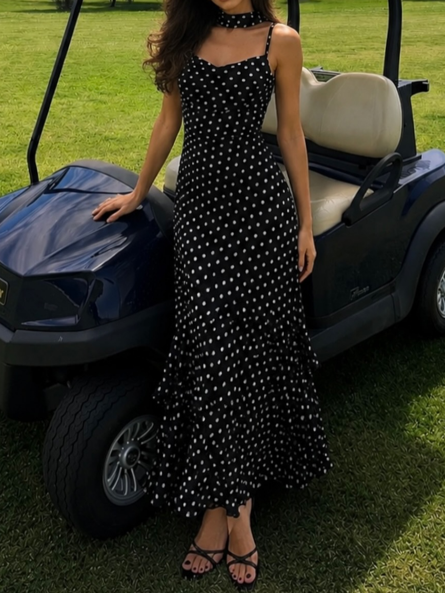 Timeless Fashion Rhythm Polka Dot Dinner Maxi Dress