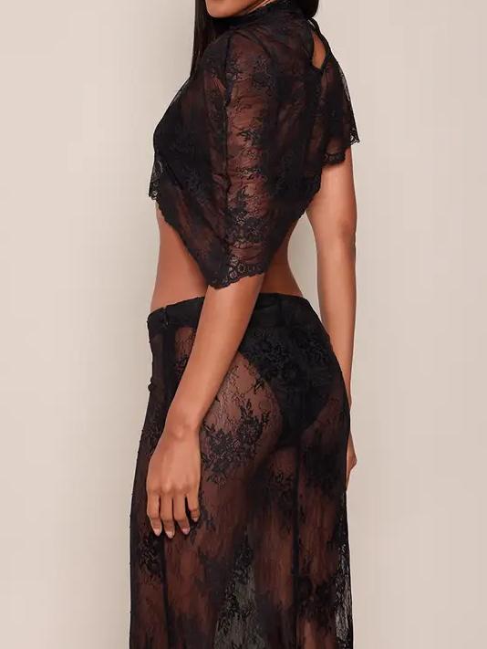 Noir Lace Draped Two Piece Set