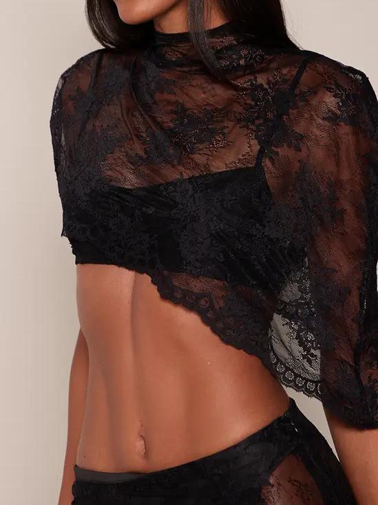 Noir Lace Draped Two Piece Set