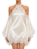 Coralie White Satin Lace Halter Mini Dress