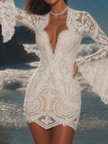 Emanuela White Lace Bell Sleeve Mini Dress