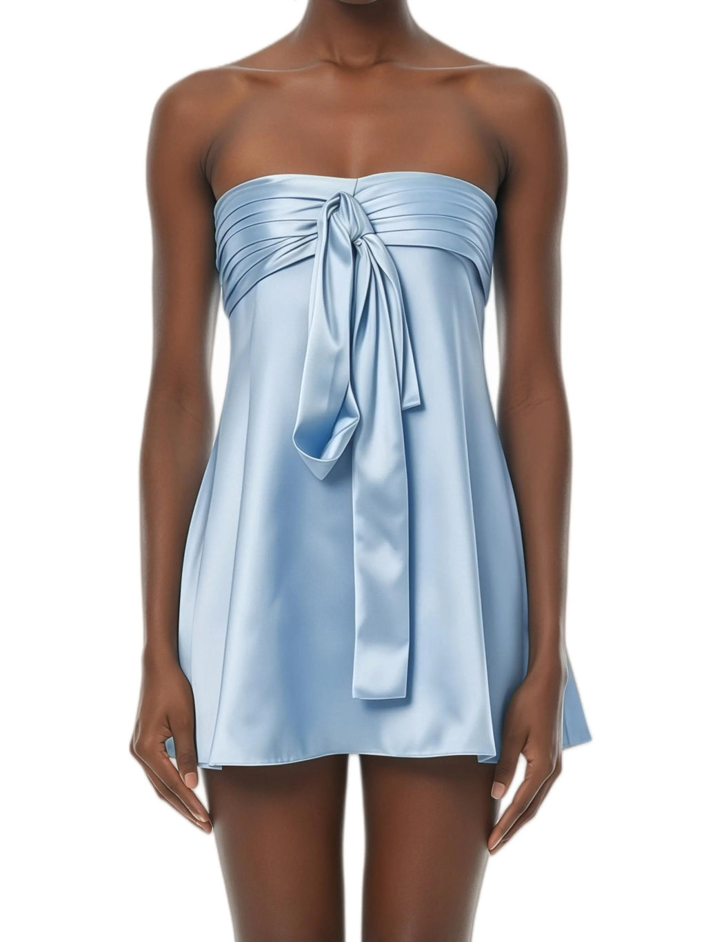 Letitia Blue Strapless Bowknot Satin Mini Dress