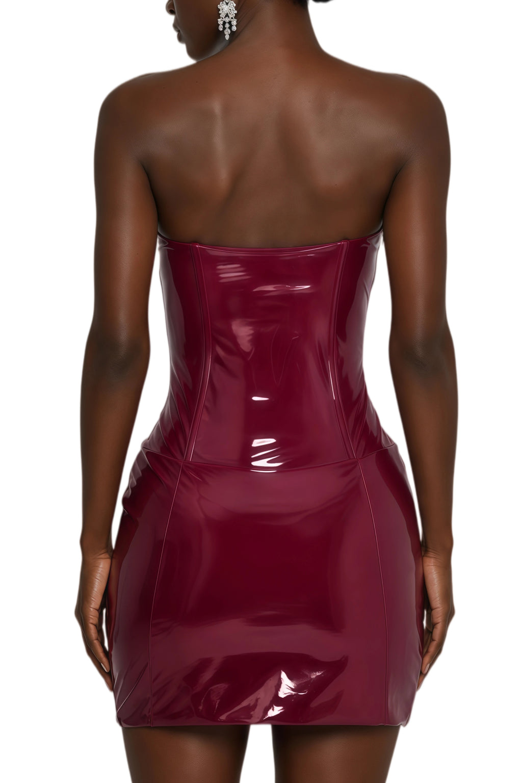 Afra Red Lace Panel Leather Mini Dress