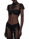 Bree Black Turtleneck Lace Top & Skirt Set