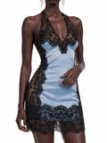 Elodie Blue Sleeveless Lace Mini Dress