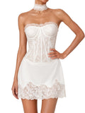 Marguerite White Strapless Lace Top & Satin Skirt Set