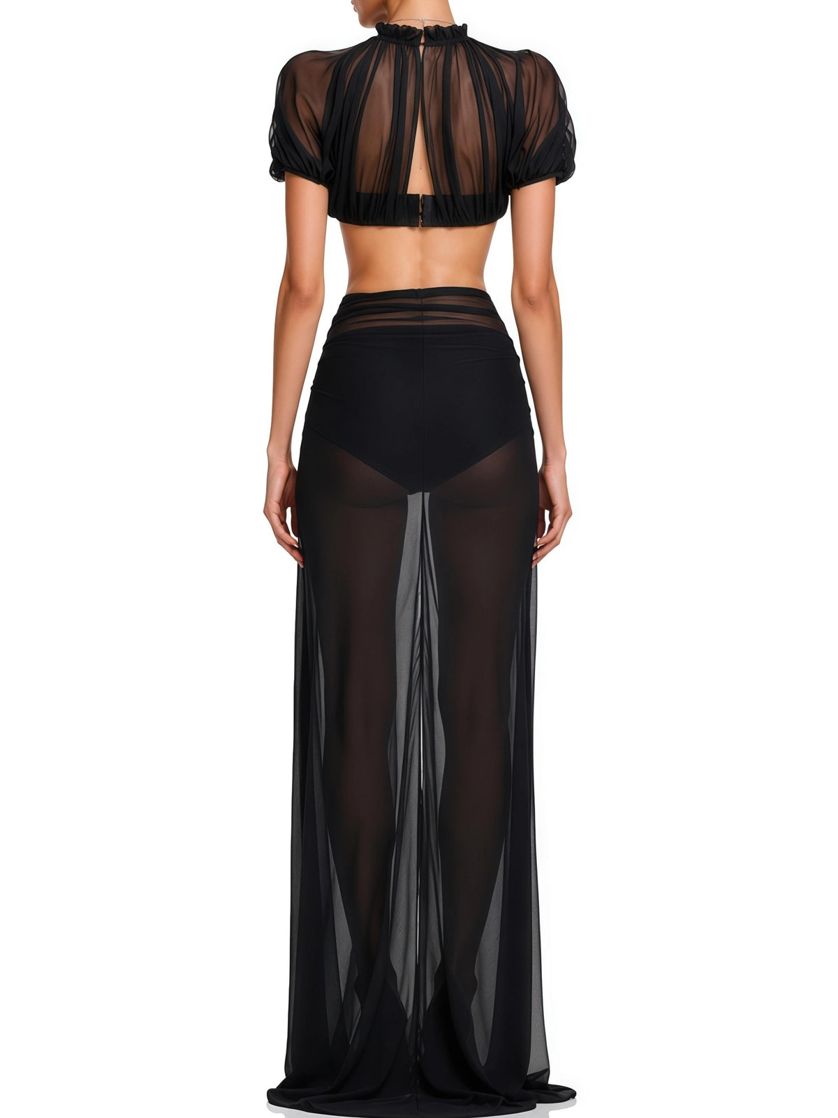 Amiri Black Sheer High Neck Crop Top & Maxi Skirt Set