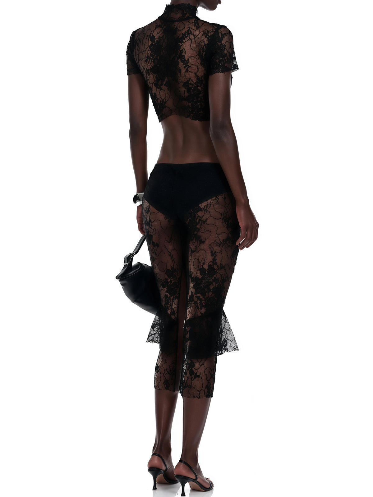 Bree Black Turtleneck Lace Top & Skirt Set