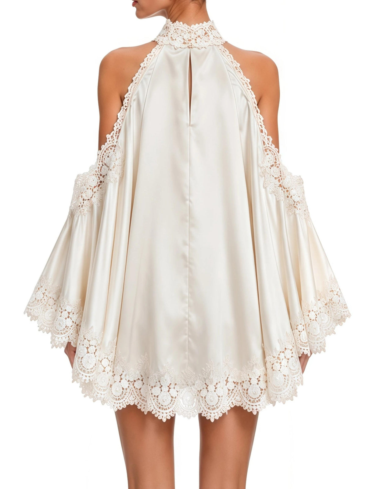 Coralie White Satin Lace Halter Mini Dress