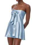 Letitia Blue Strapless Bowknot Satin Mini Dress