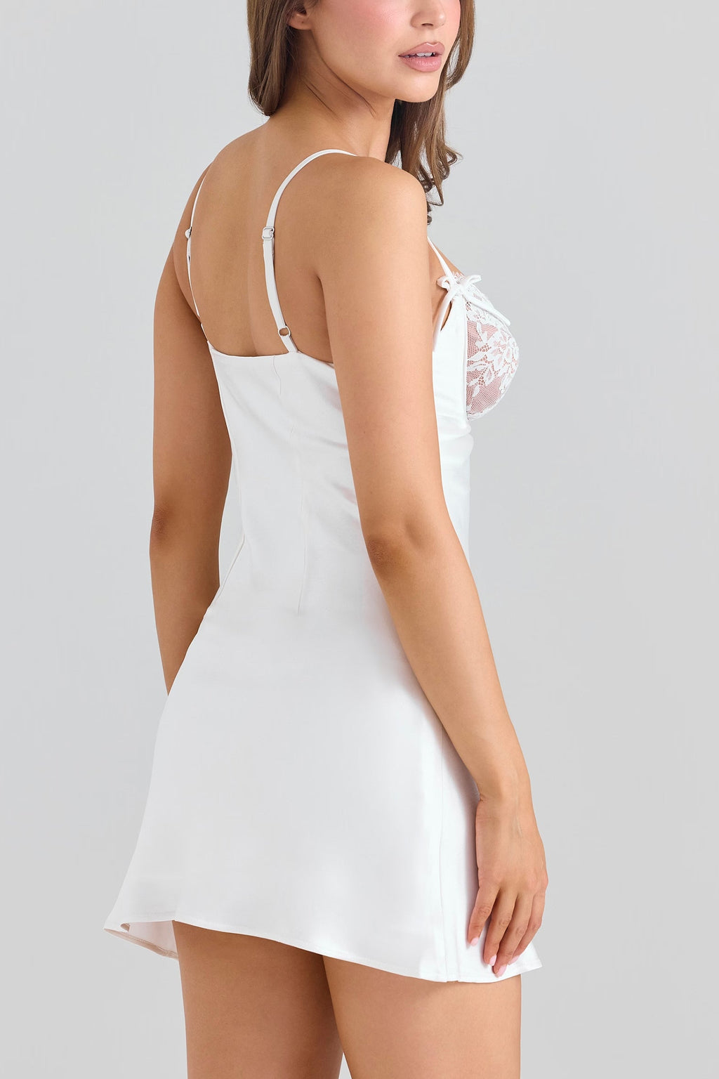 Ivory Satin Bias Cut Mini Dress
