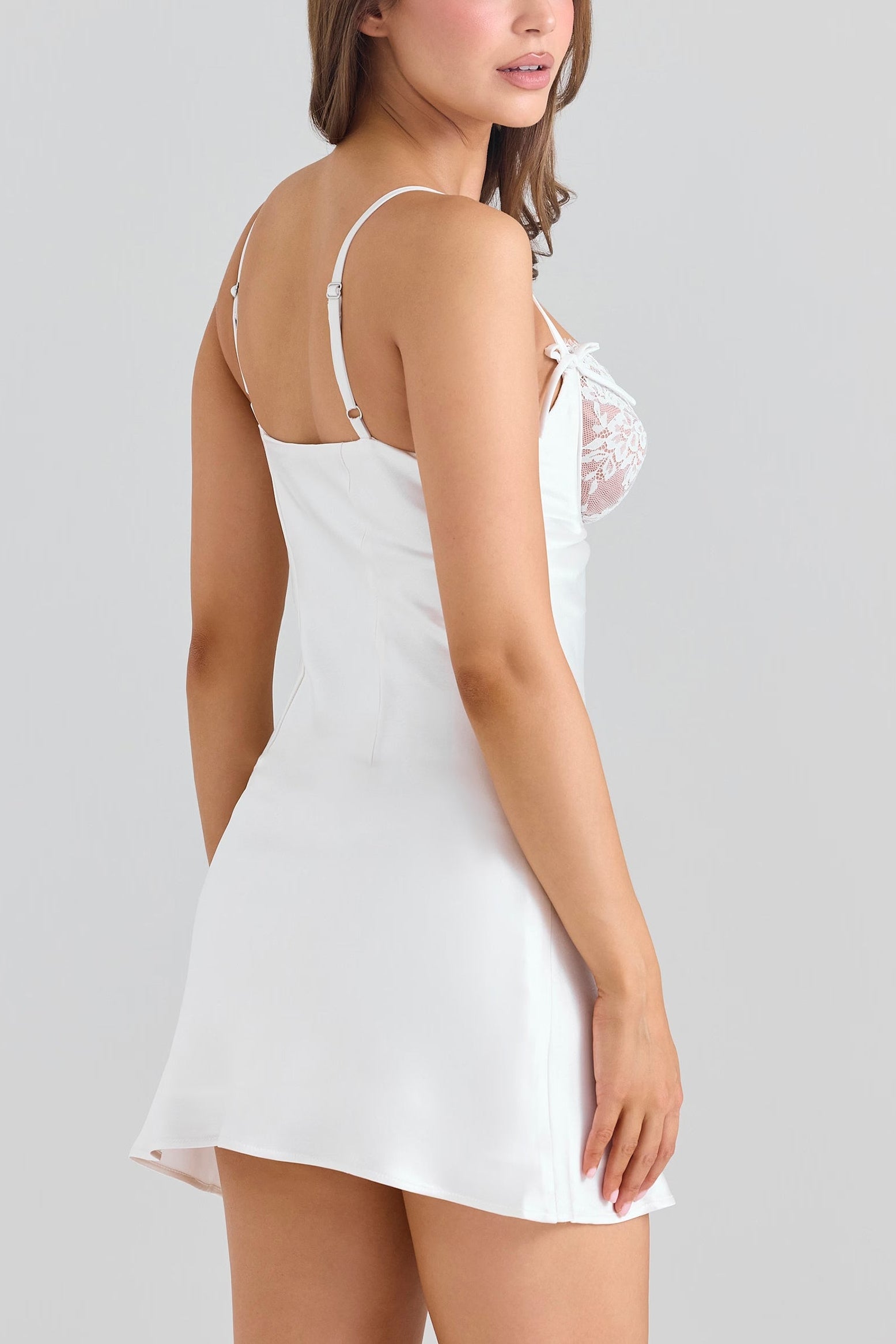 Ivory Satin Bias Cut Mini Dress