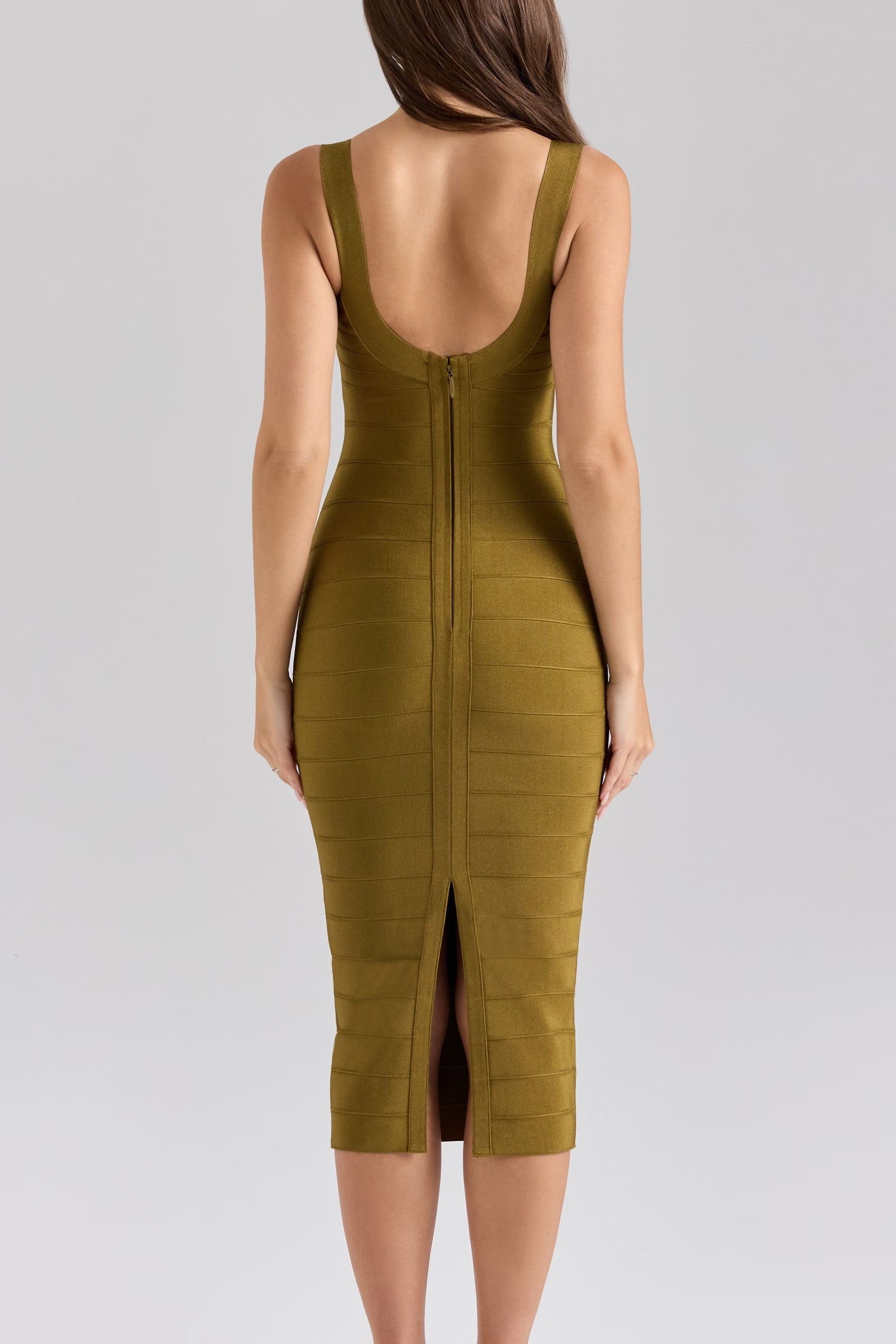 Green Fitted Midi Bandage Dress