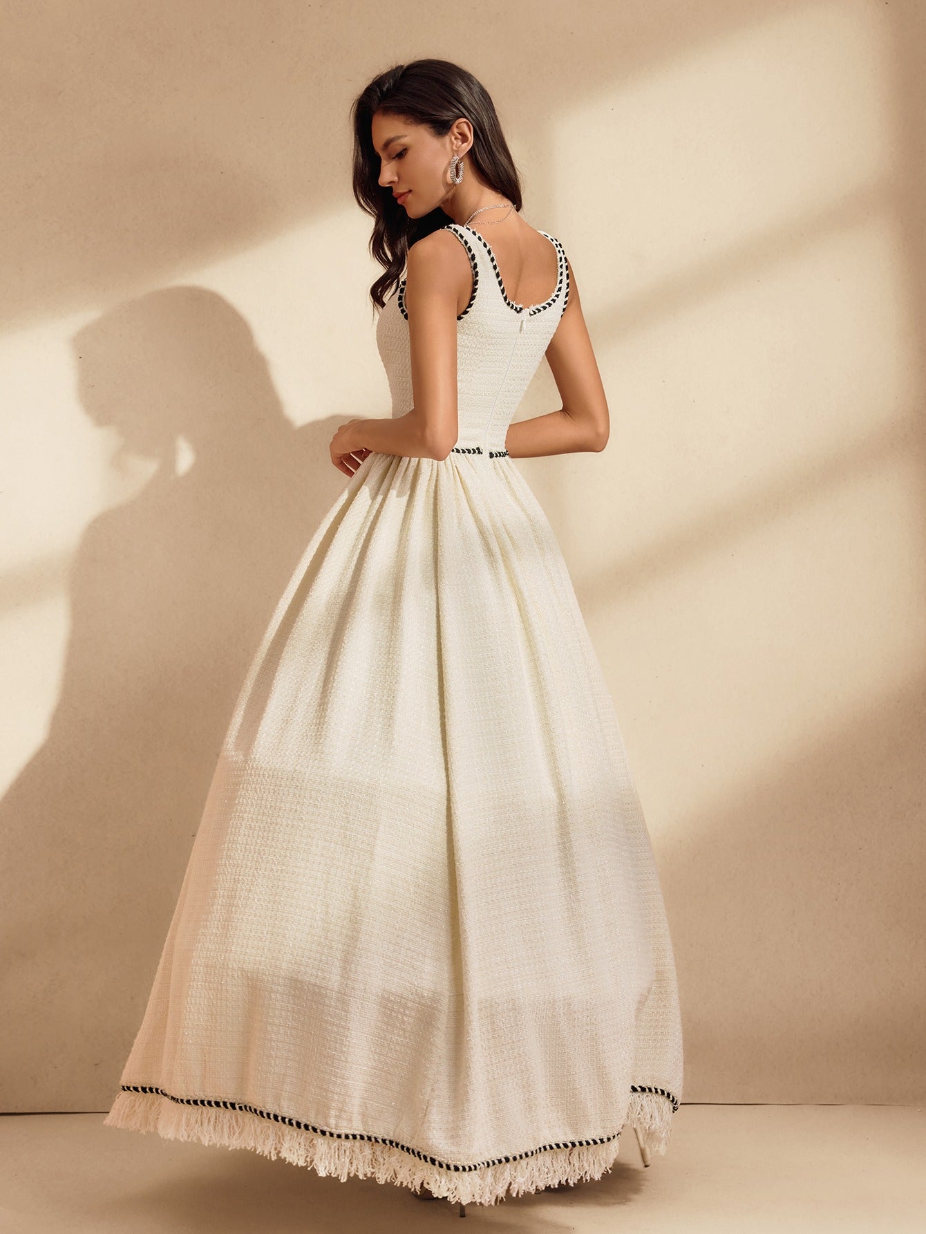 Raelyx Spaghetti Fringe Bubble Maxi Dress With Crinoline