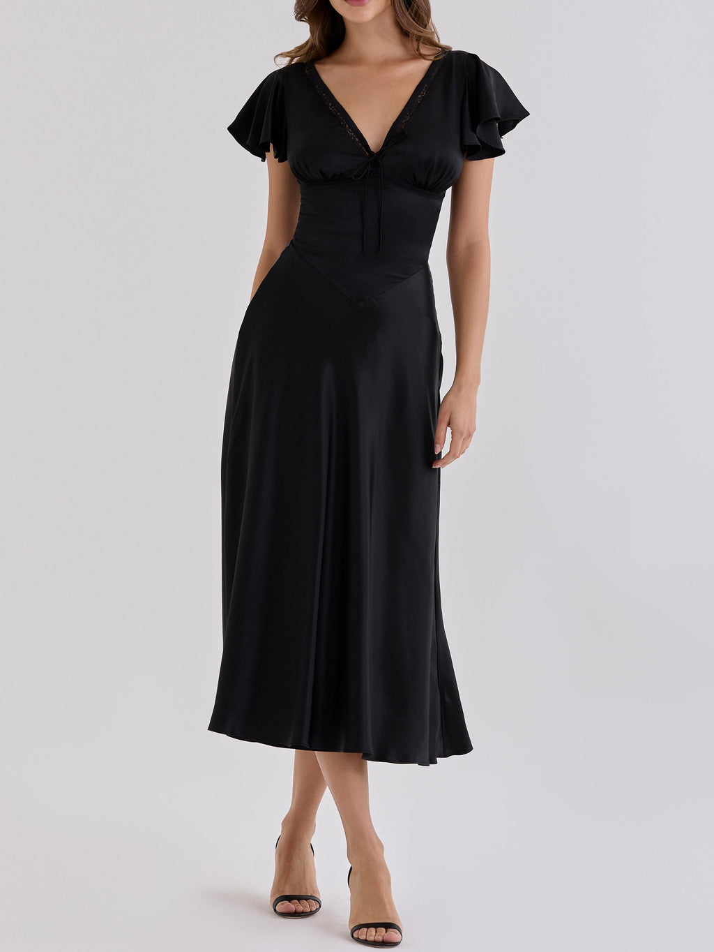 Real Silk V-Neck Midi Tea Dress