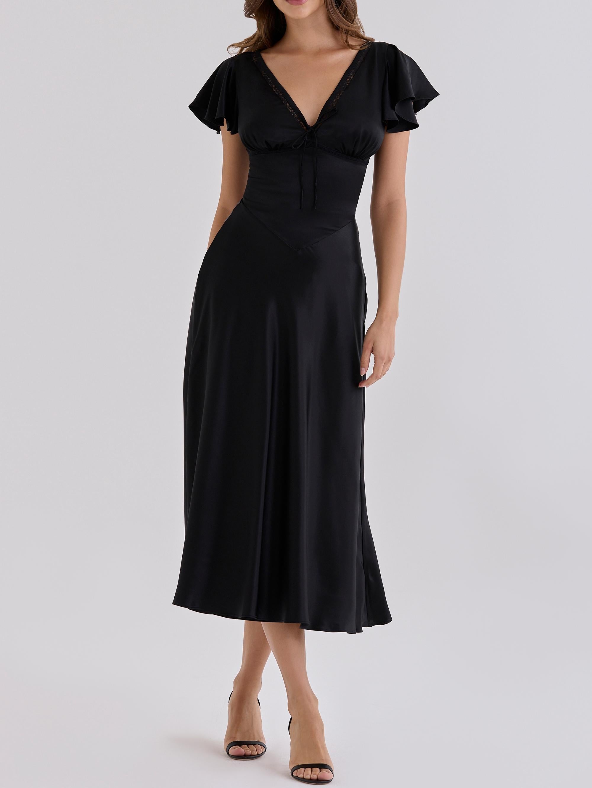Real Silk V-Neck Midi Tea Dress
