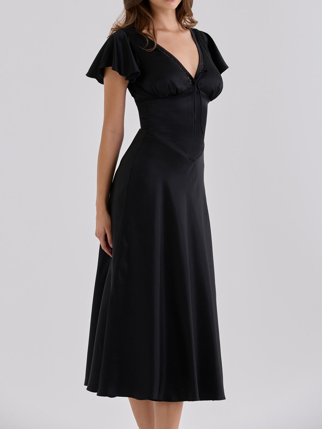 Real Silk V-Neck Midi Tea Dress