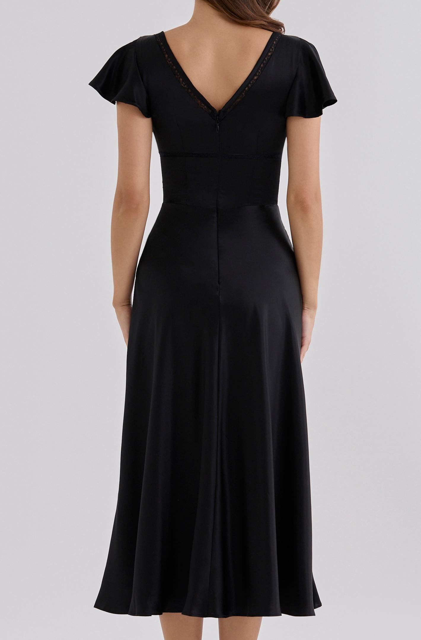 Real Silk V-Neck Midi Tea Dress