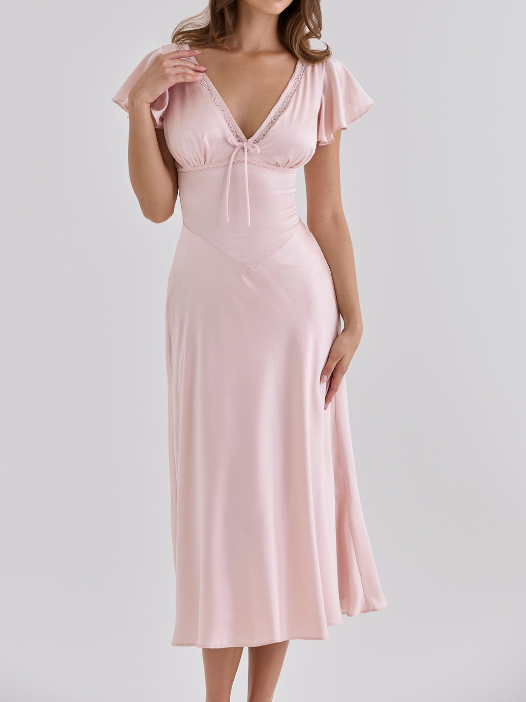 Real Silk V-Neck Midi Tea Dress