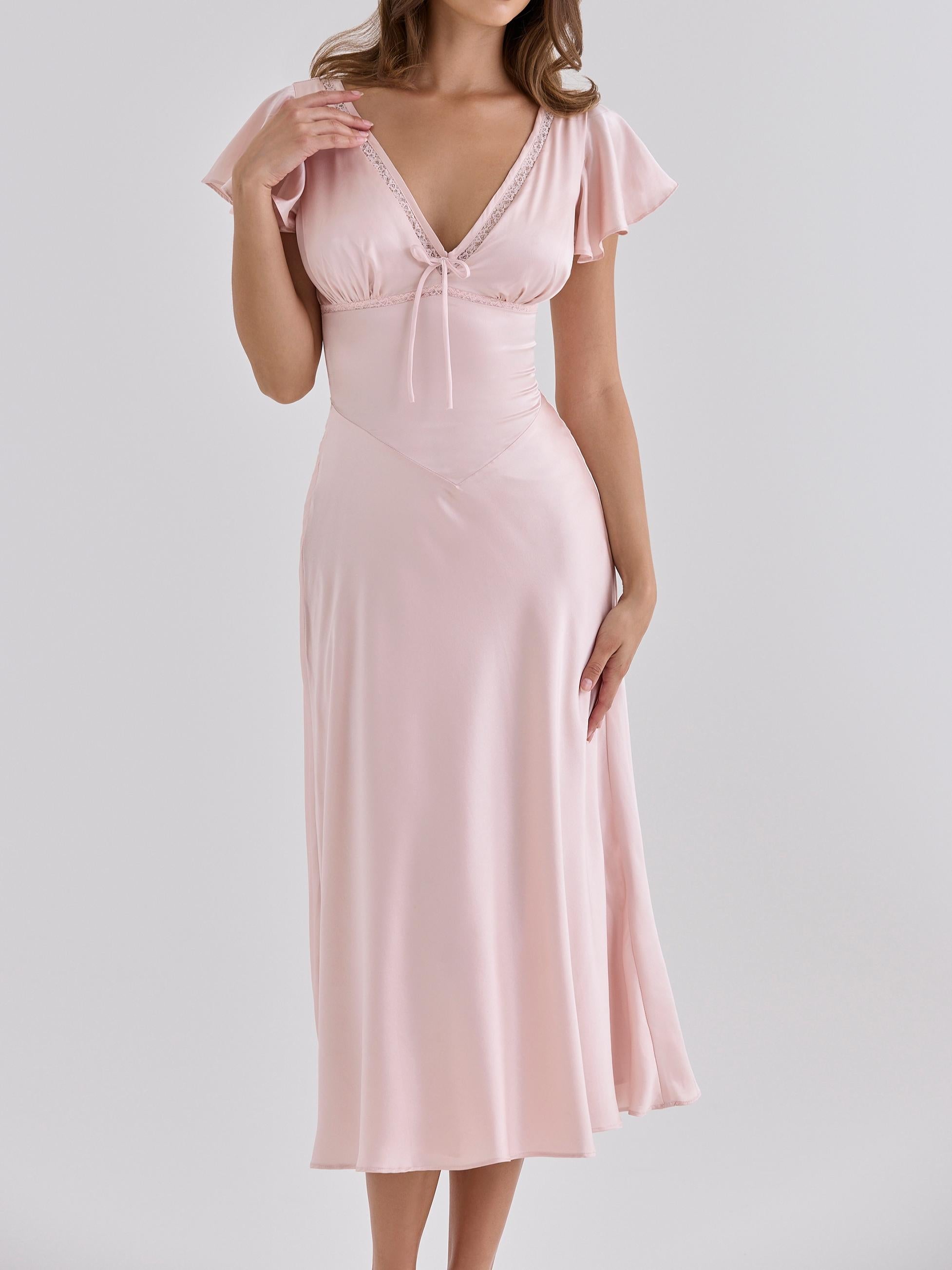 Real Silk V-Neck Midi Tea Dress