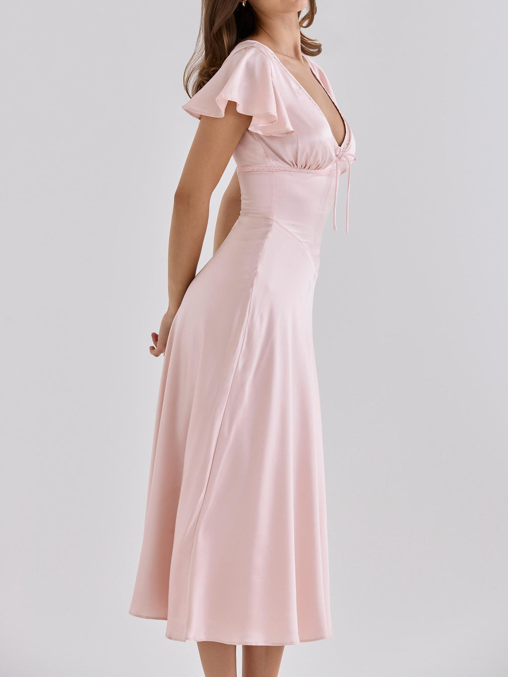 Real Silk V-Neck Midi Tea Dress