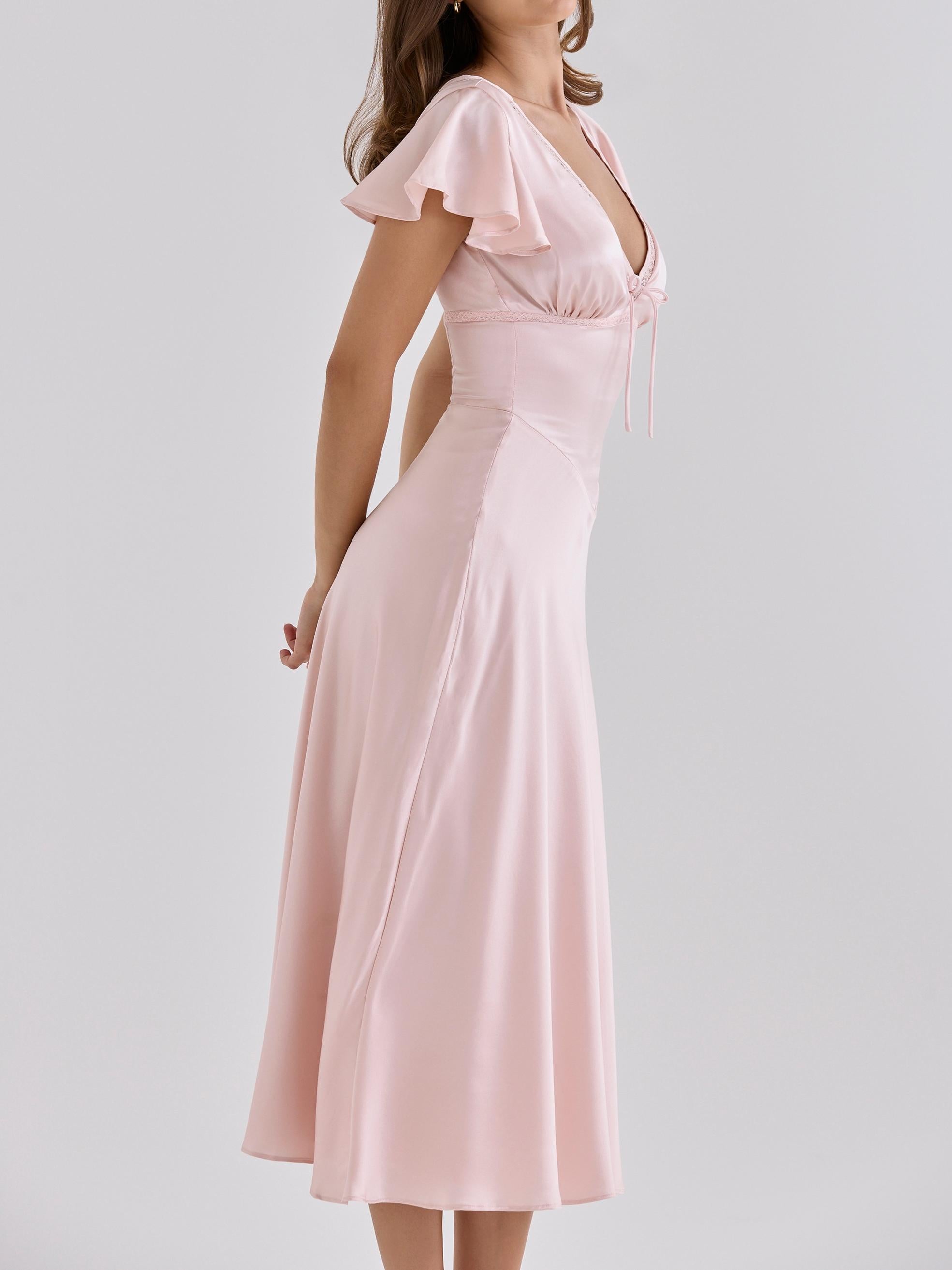 Real Silk V-Neck Midi Tea Dress