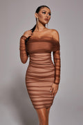 Rowena Ruched Mesh Bandage Midi Dress - Bellabarnett