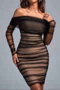 Rowena Ruched Mesh Bandage Midi Dress - Black