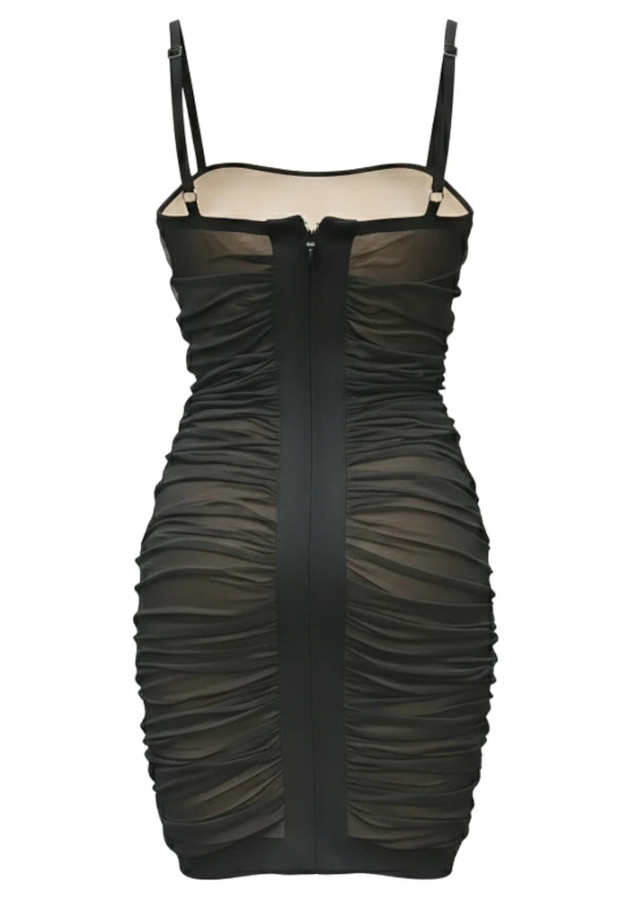 Ruched Mesh Dress Black