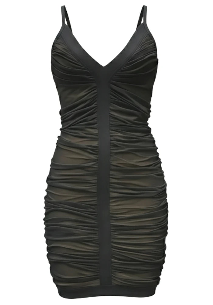 Ruched Mesh Dress Black