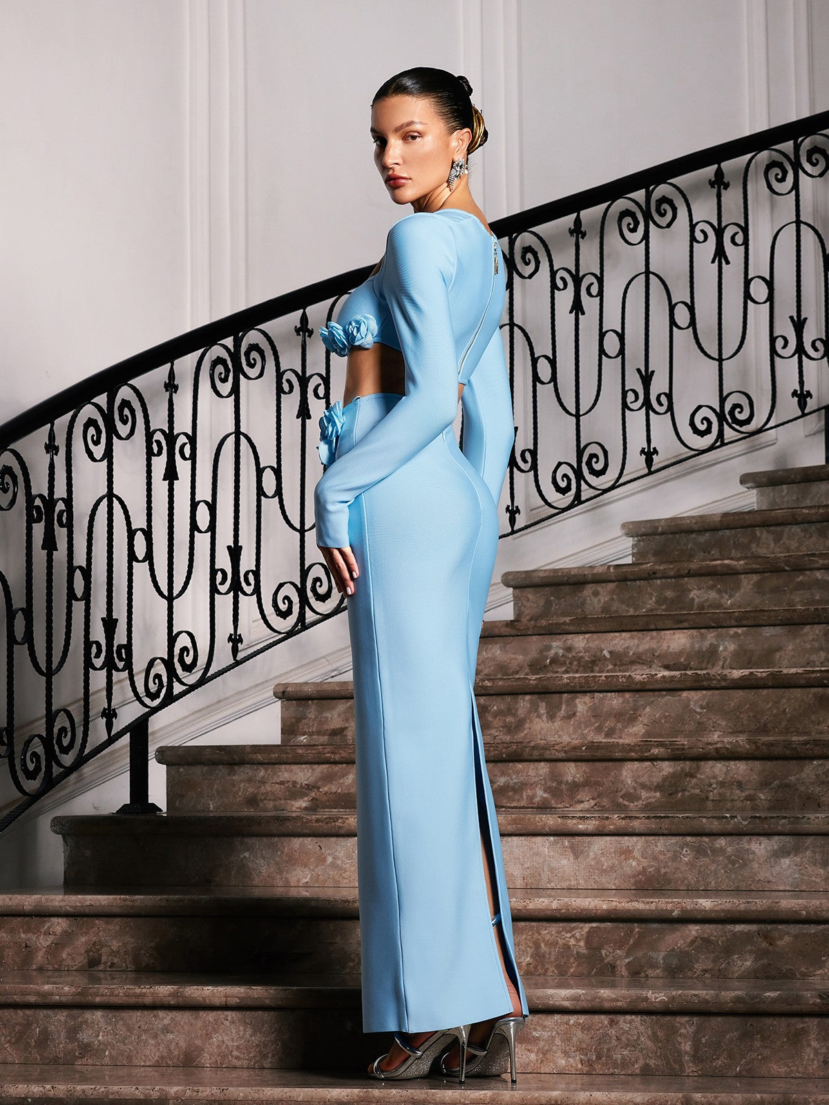 Rufus Flower Bandage Skirt Set In Blue