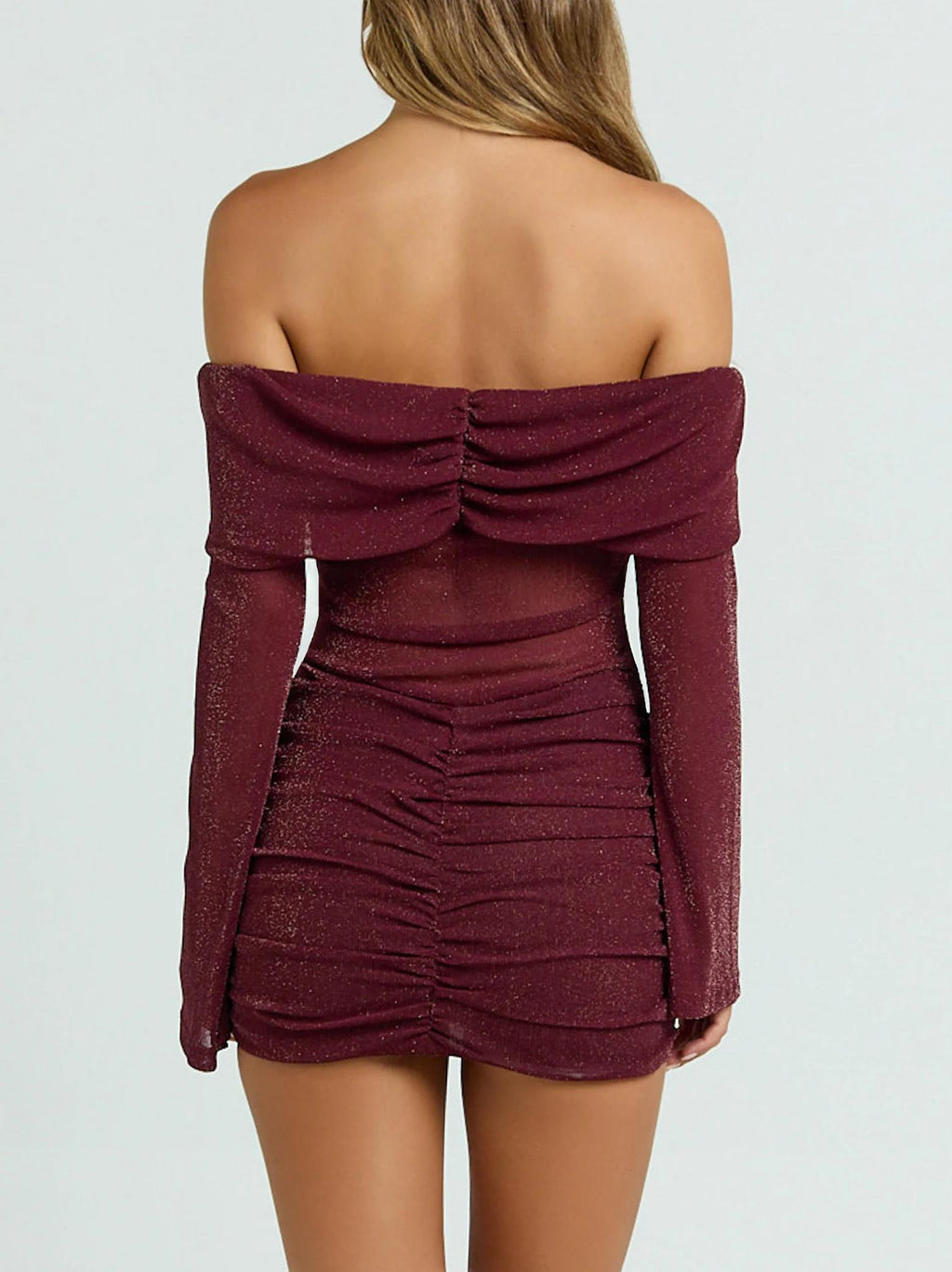 Glitter Tulle Off Shoulder Ruched Dress